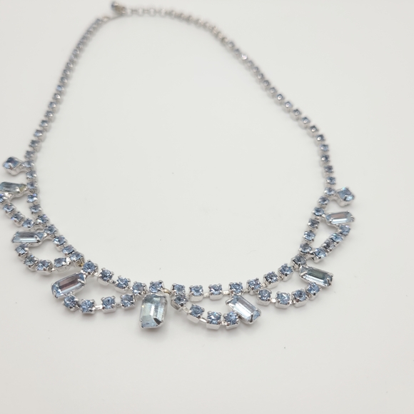 Silver Necklace with Pale Blue Crystal Accents - Picture 3 of 7